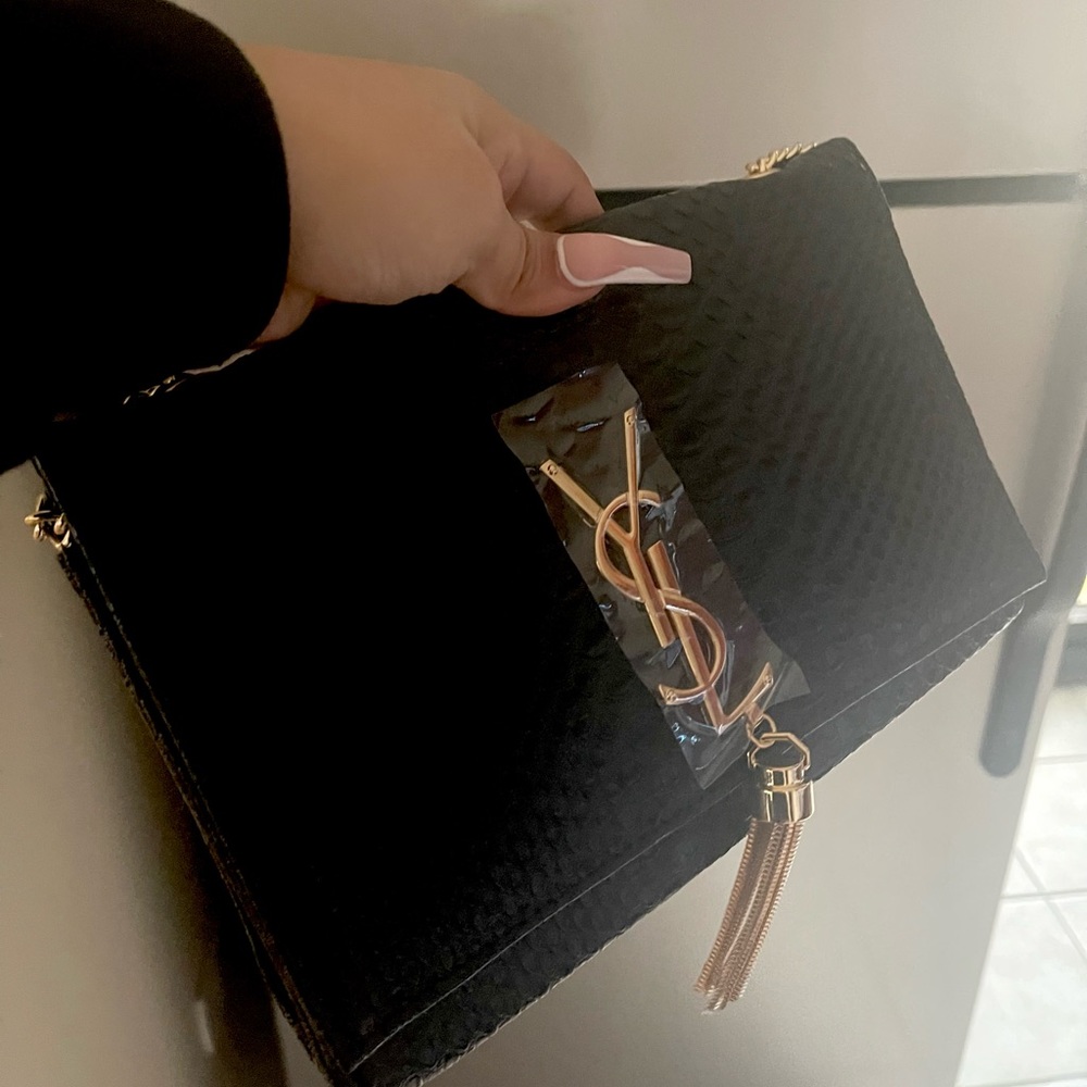 Designer Inspired Black purse with gold accents brand new